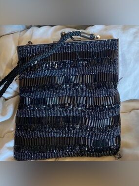 Beaded Evening Clutch in Deep  Black